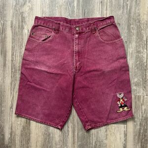 Vintage Mickey Unlimited Maroon Jean Shorts Cowboy Goofy Size 32